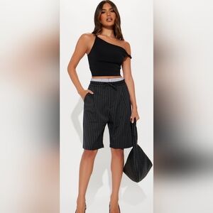 NWT 2X FASHION NOVA Black Pinstripe Women's Double Waistband Shorts